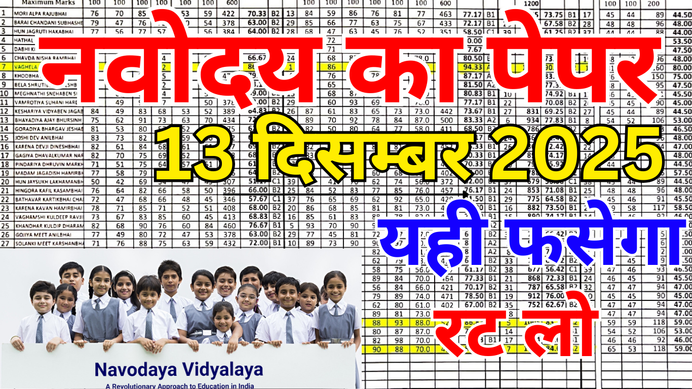 नवोदय प्रवेश परीक्षा 2025 महत्वपूर्ण प्रश्न