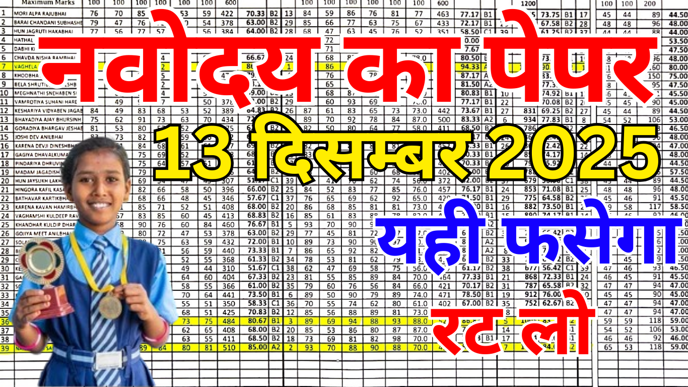 नवोदय परीक्षा तैयारी के लिए जरूरी सवाल