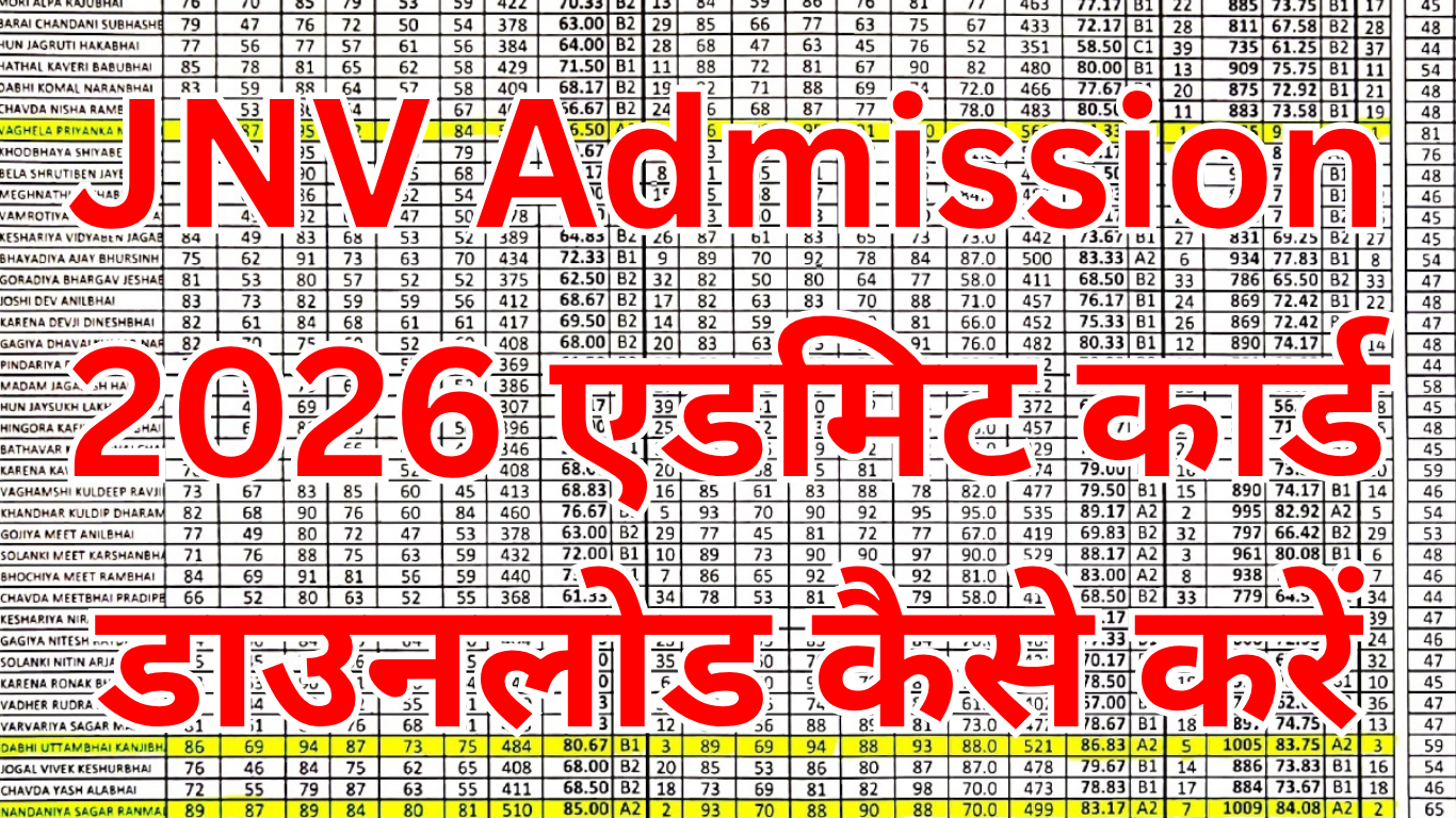 JNV Admission 2026 एडमिट कार्ड डाउनलोड कैसे करें