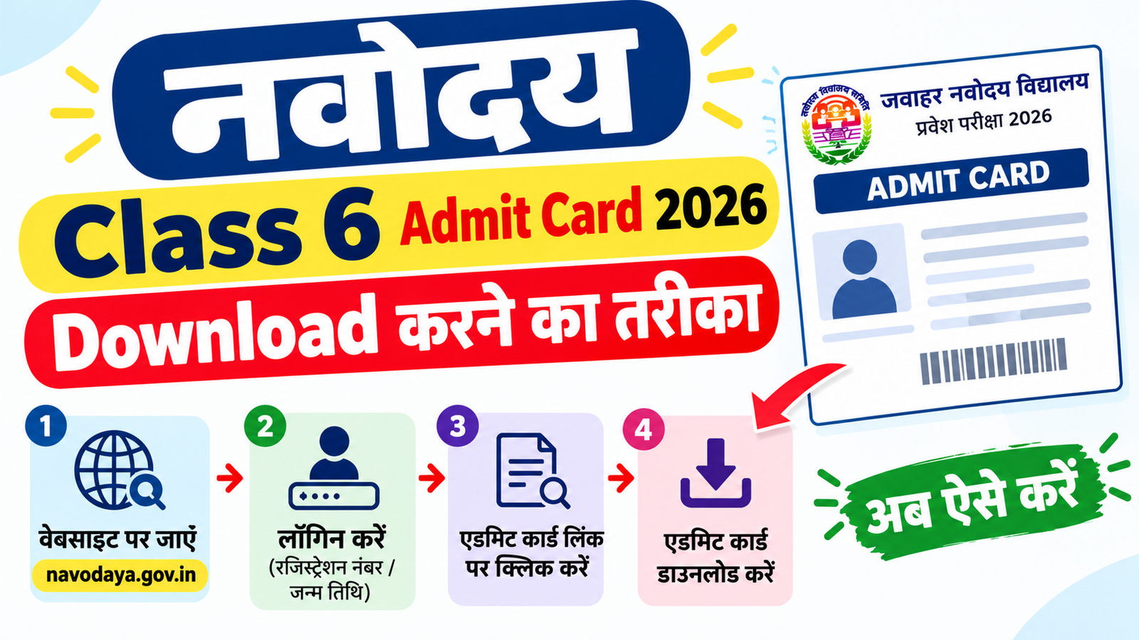 Navodaya Class 6 Admit Card 2026 Download करने का तरीका